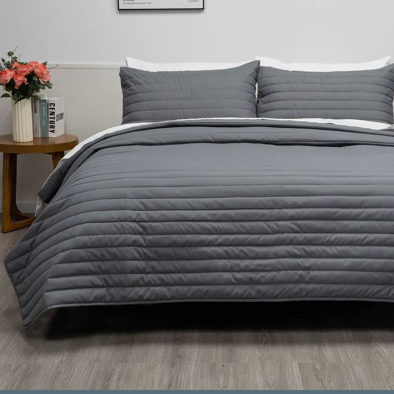 100% Organic Bamboo Quilt Set-Dark Grey