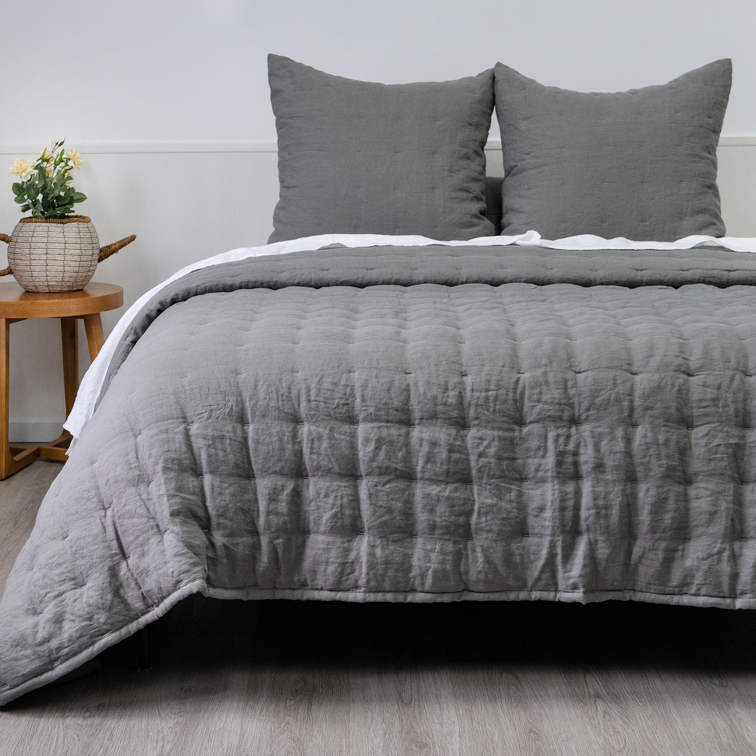 100% Linen Quilt set-Charcoal