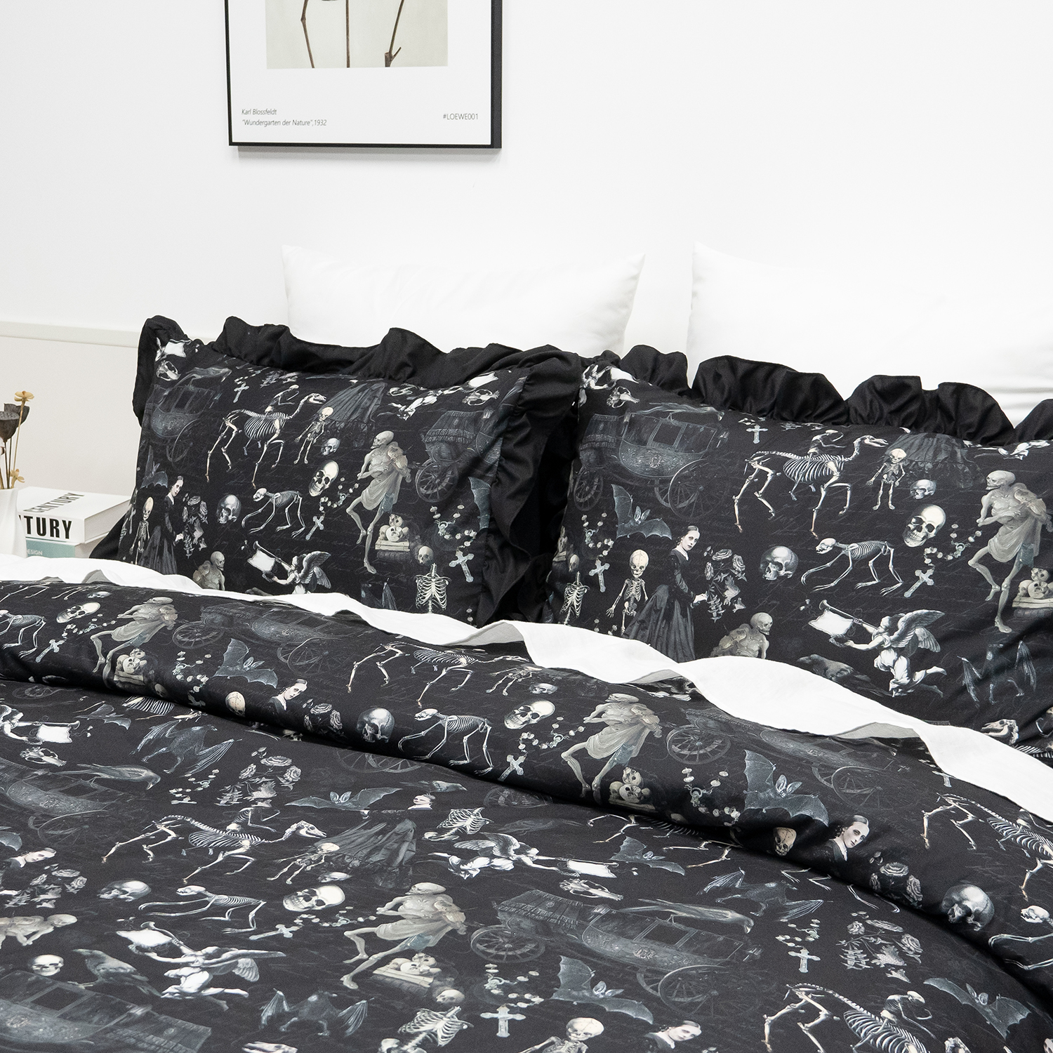 100% Organic Cotton Print Duvet Cover Set-Black