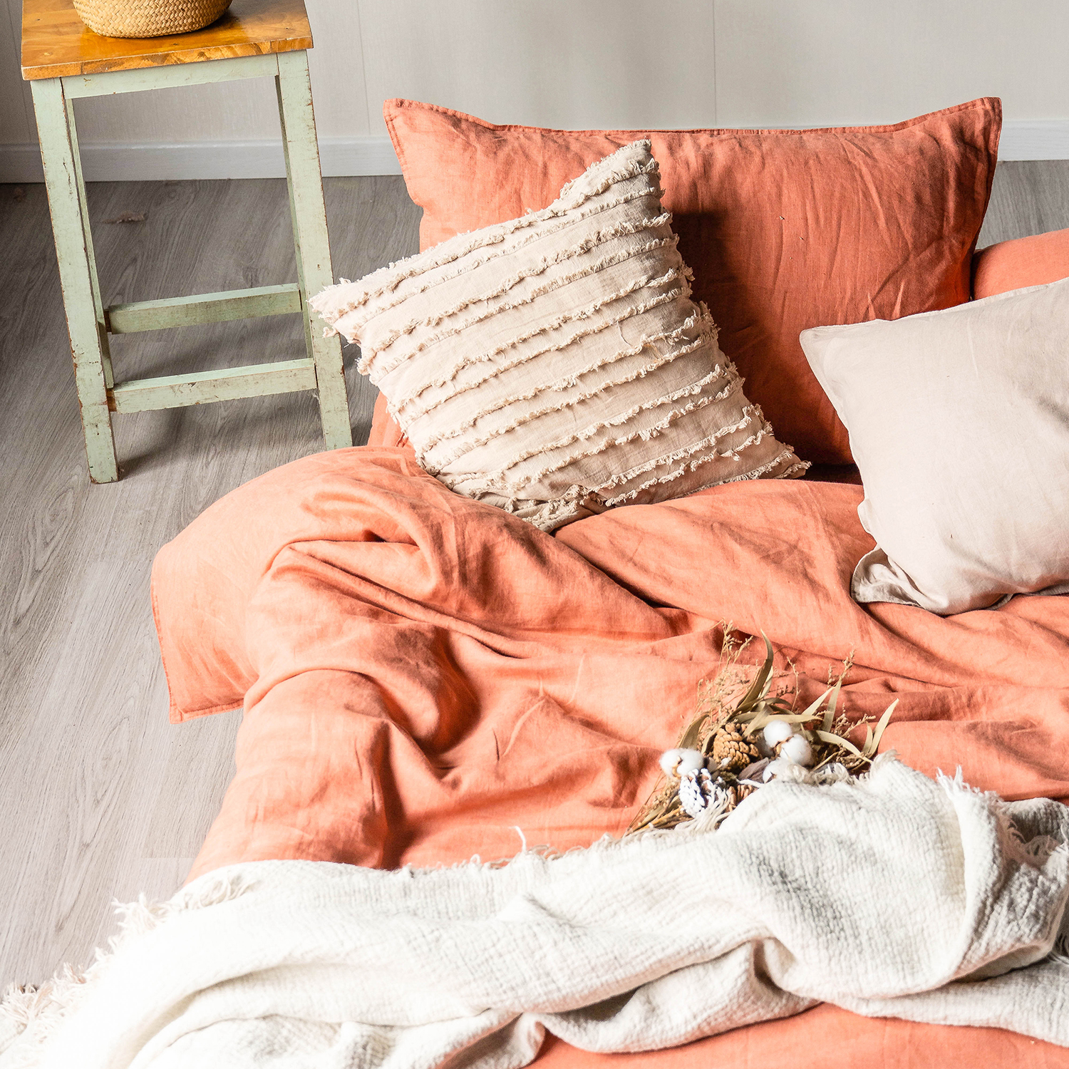 Coral Linen Duvet Cover