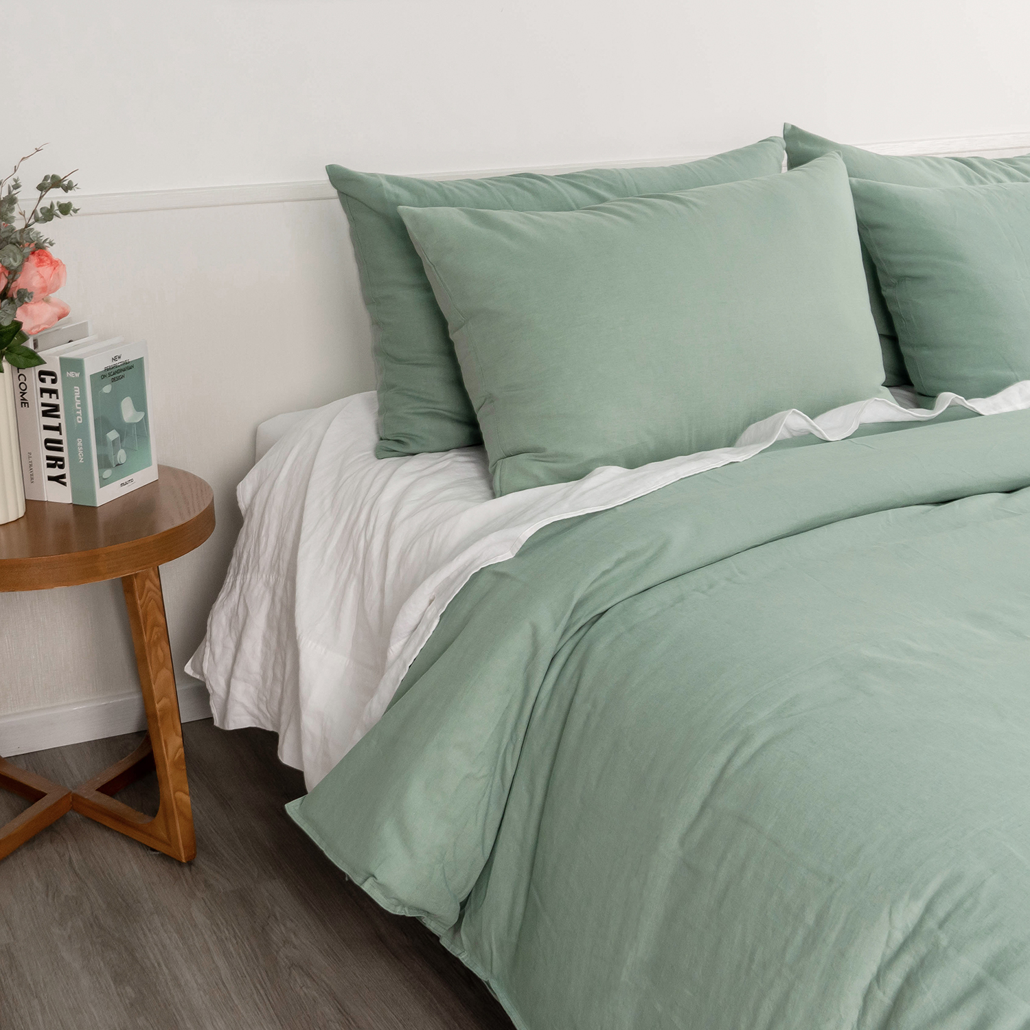 Green Organic Linen Cotton Duvet Cover Set Soft