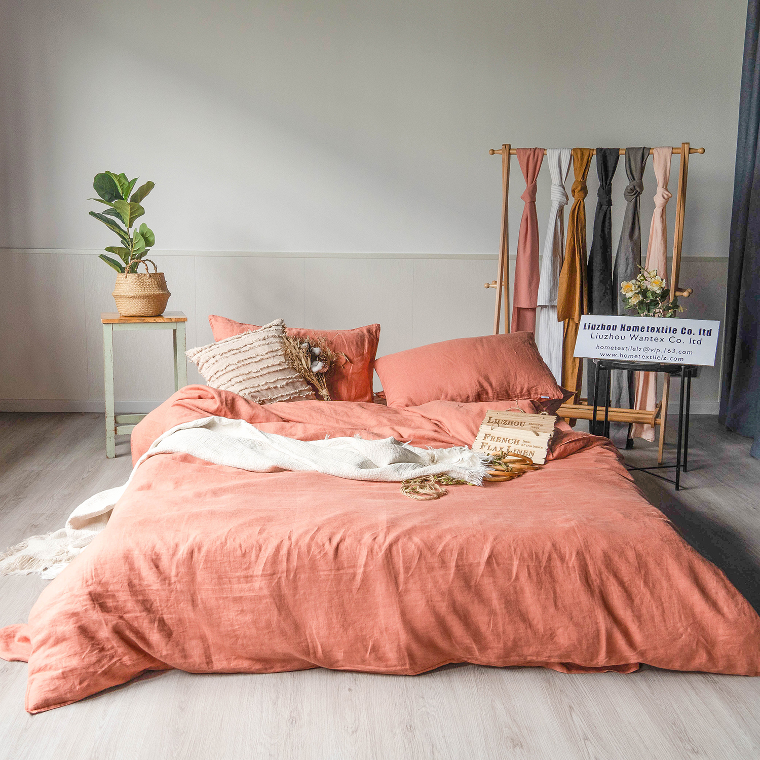 Coral Linen Duvet Cover