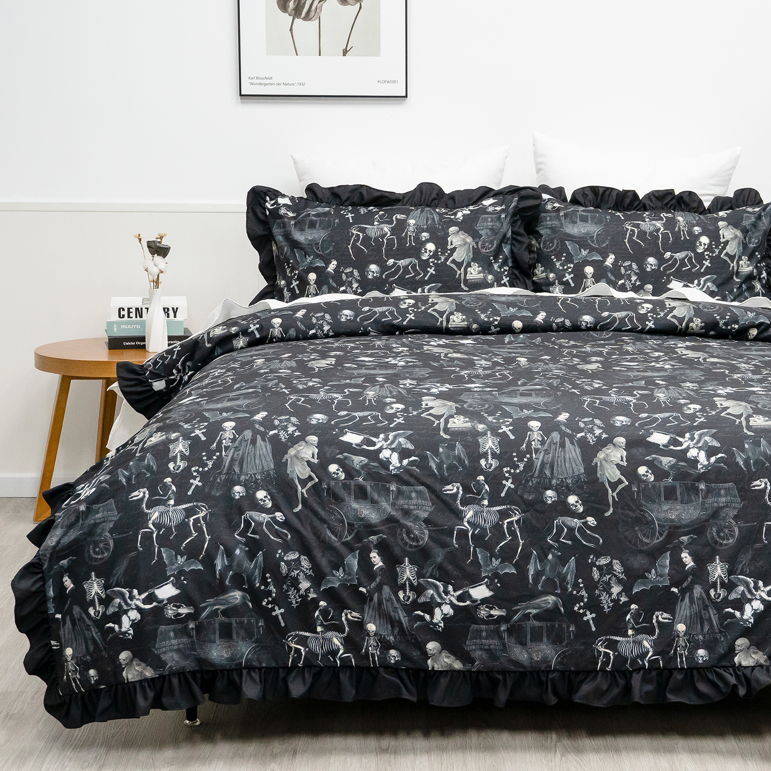 100% Organic Cotton Print Duvet Cover Set-Black