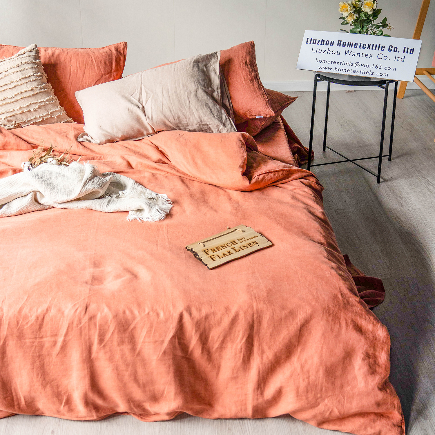 Coral Linen Duvet Cover