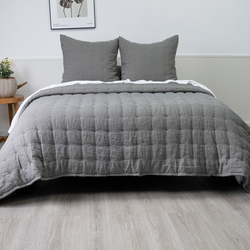 100% Linen Quilt set-Charcoal