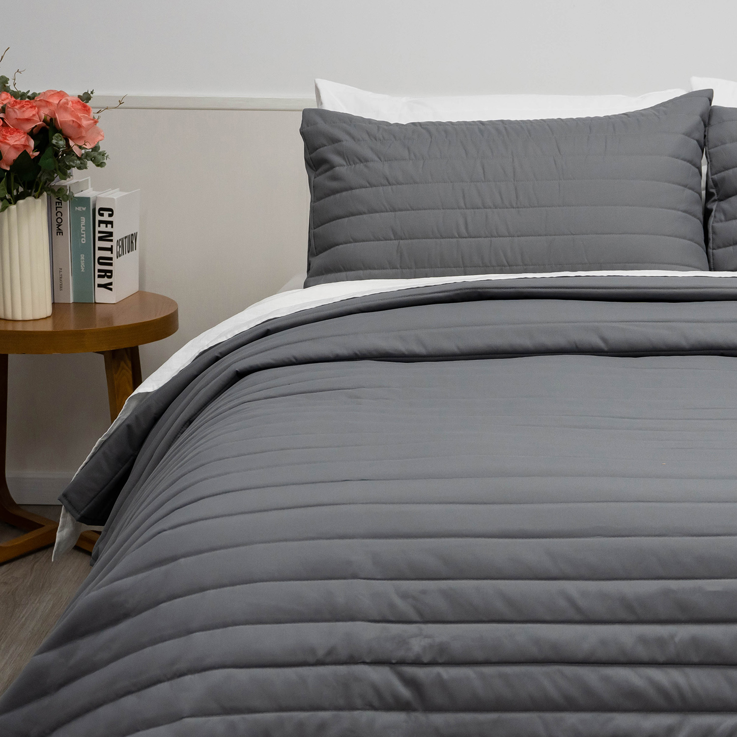 100% Organic Bamboo Quilt Set-Dark Grey