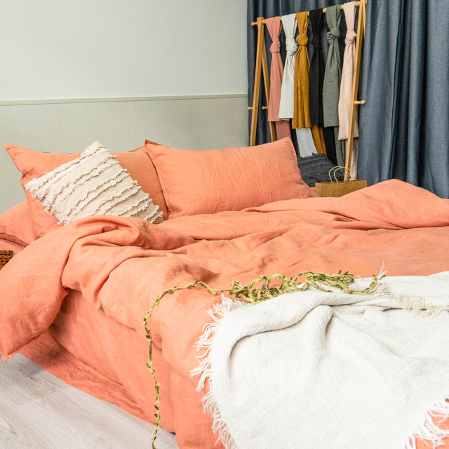 Coral Linen Duvet Cover