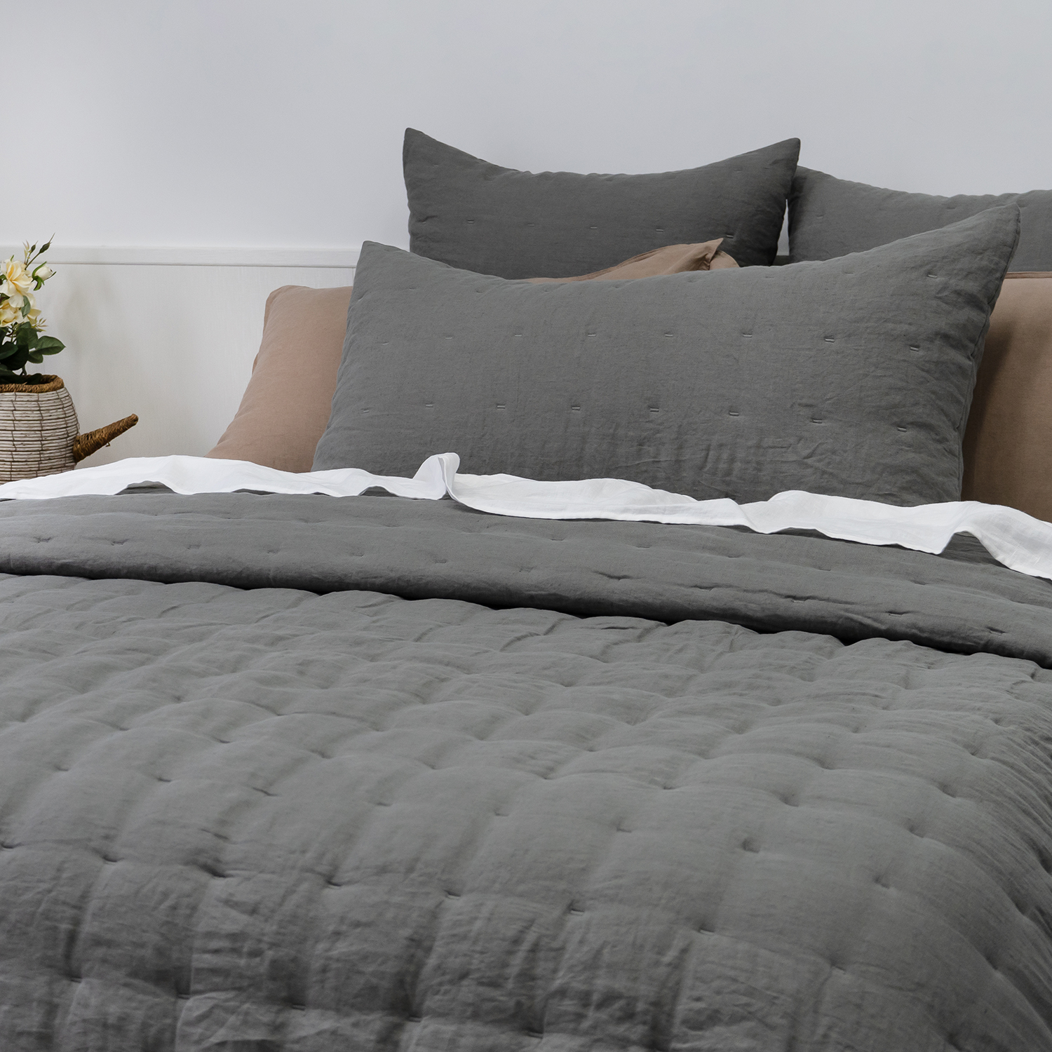 100% Linen Quilt set-Charcoal