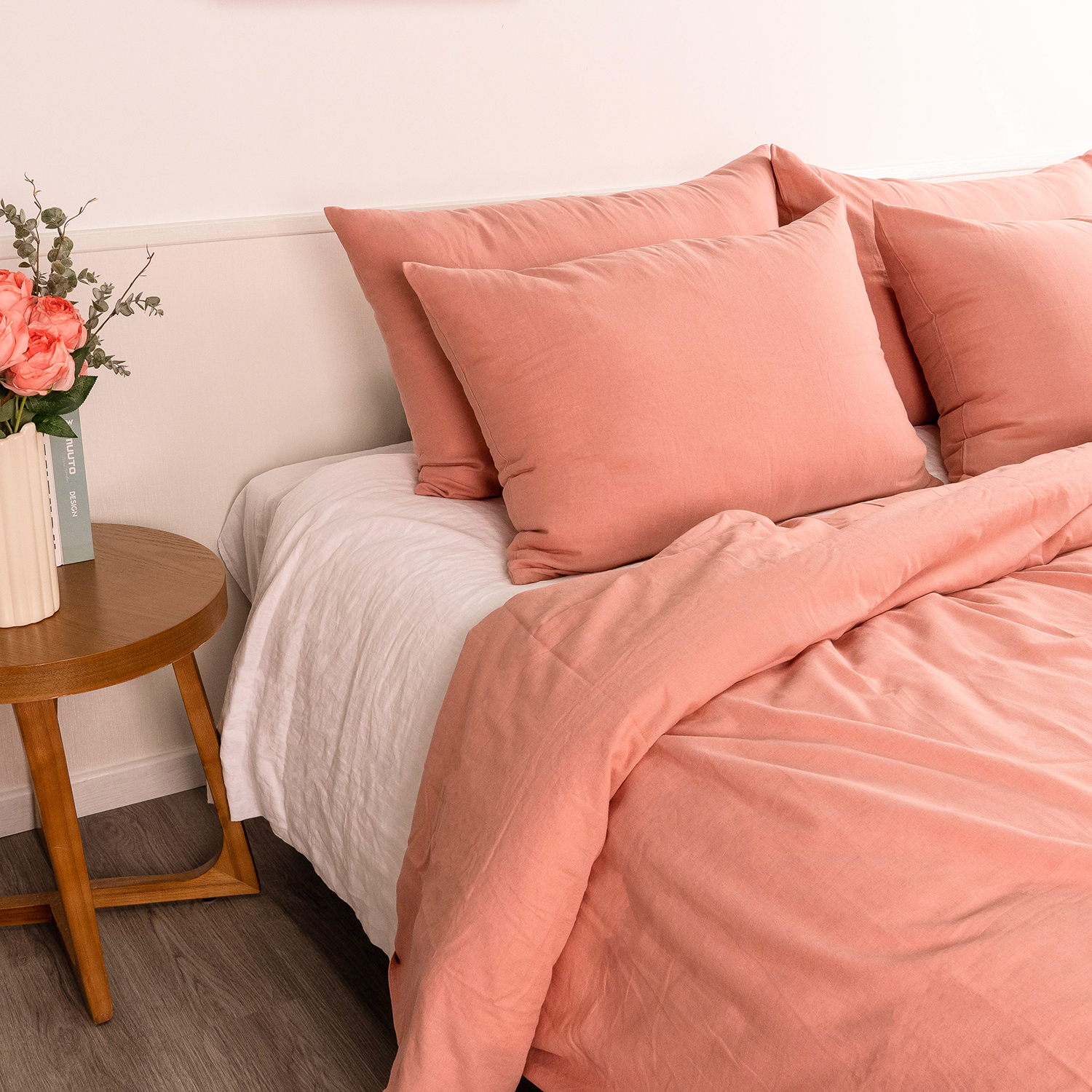 Rose Pink Organic Linen Cotton Duvet Cover Set Soft