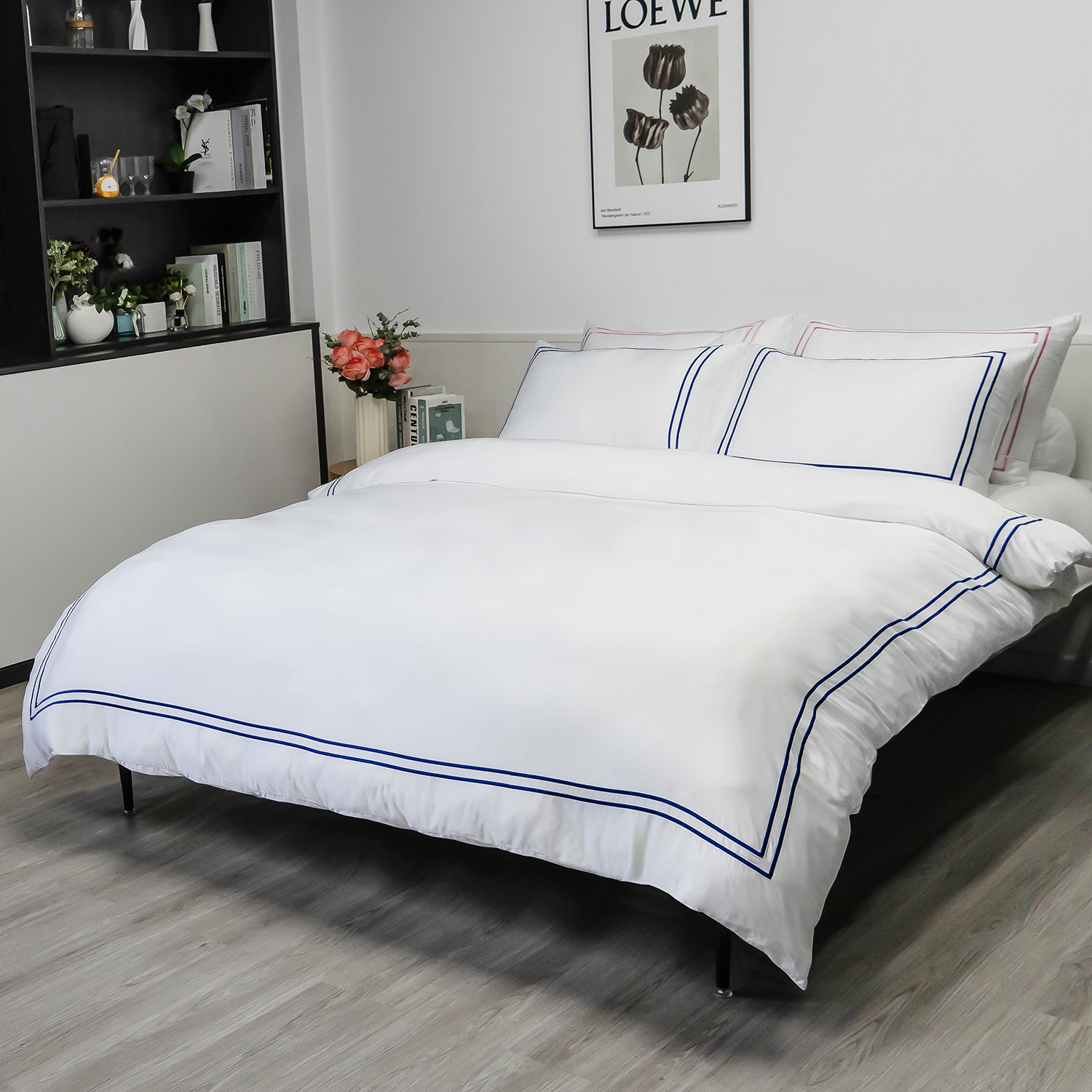 Organic Bamboo Duvet Cover Set- White and Blue