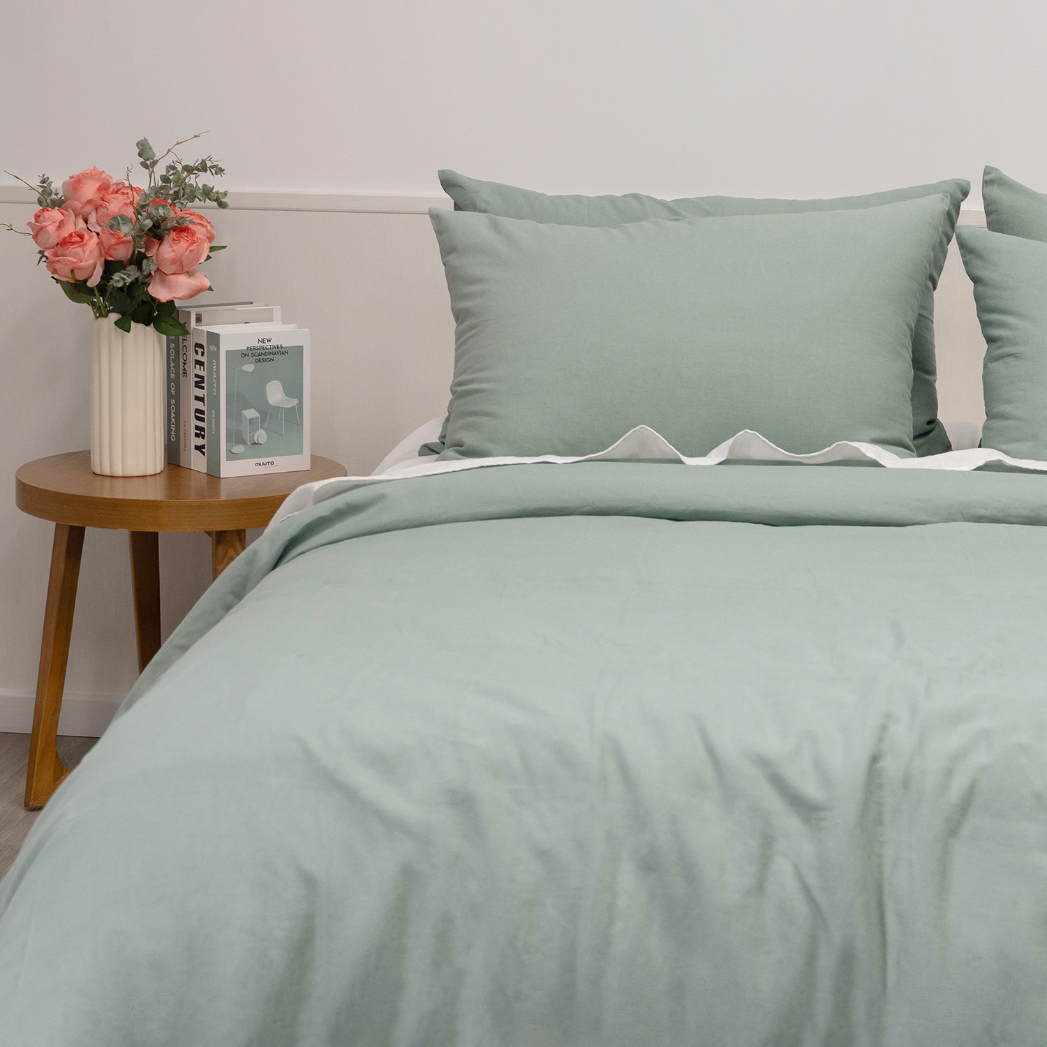 Green Organic Linen Cotton Duvet Cover Set Soft