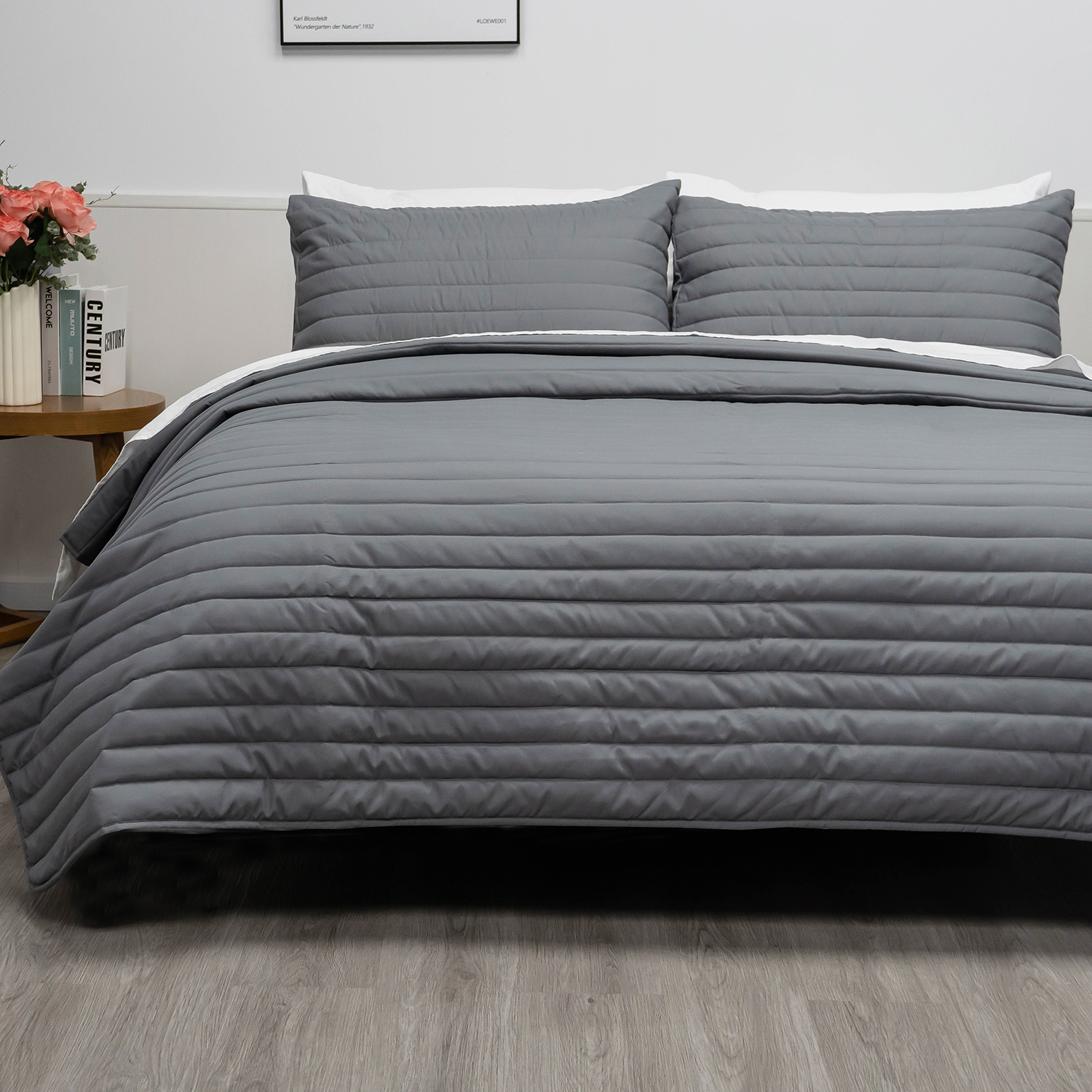 100% Organic Bamboo Quilt Set-Dark Grey