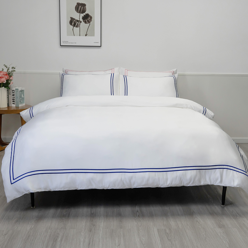 Organic Bamboo Duvet Cover Set- White and Blue