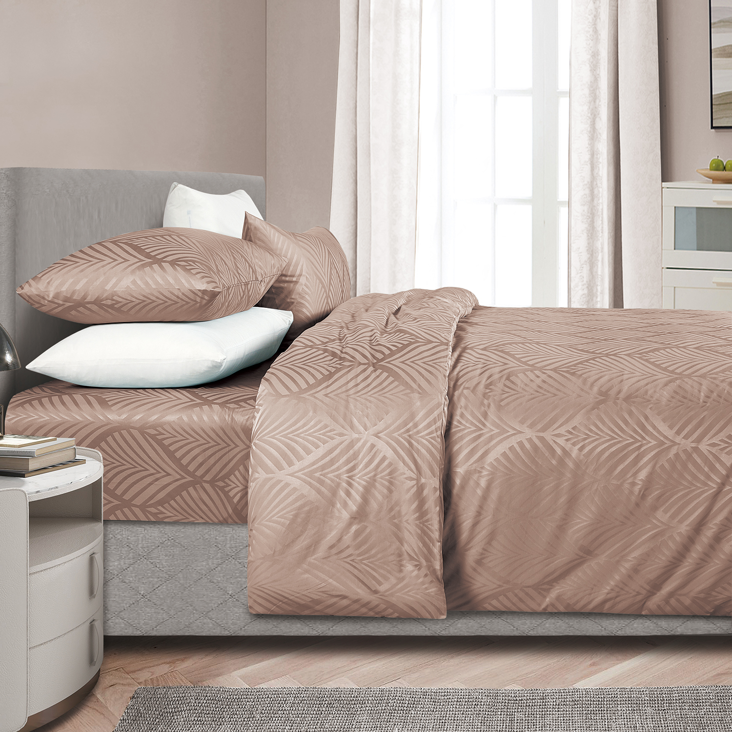 Soft Durable 330TC Polyester Cotton Jacquard Duvet Cover Set For Tropical Homes OEM