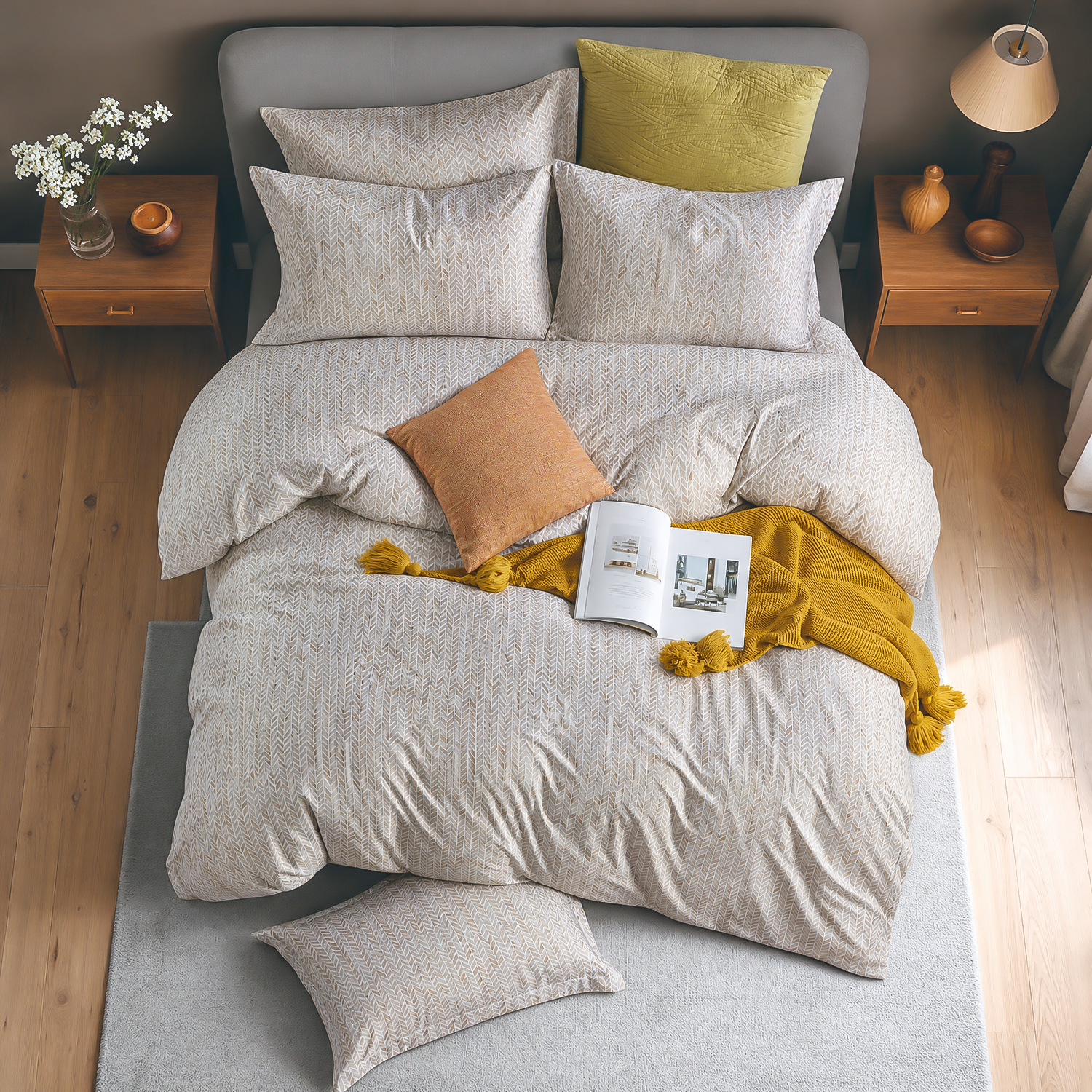 300TC Bamboo-Poly Sateen Printed Bedding Set