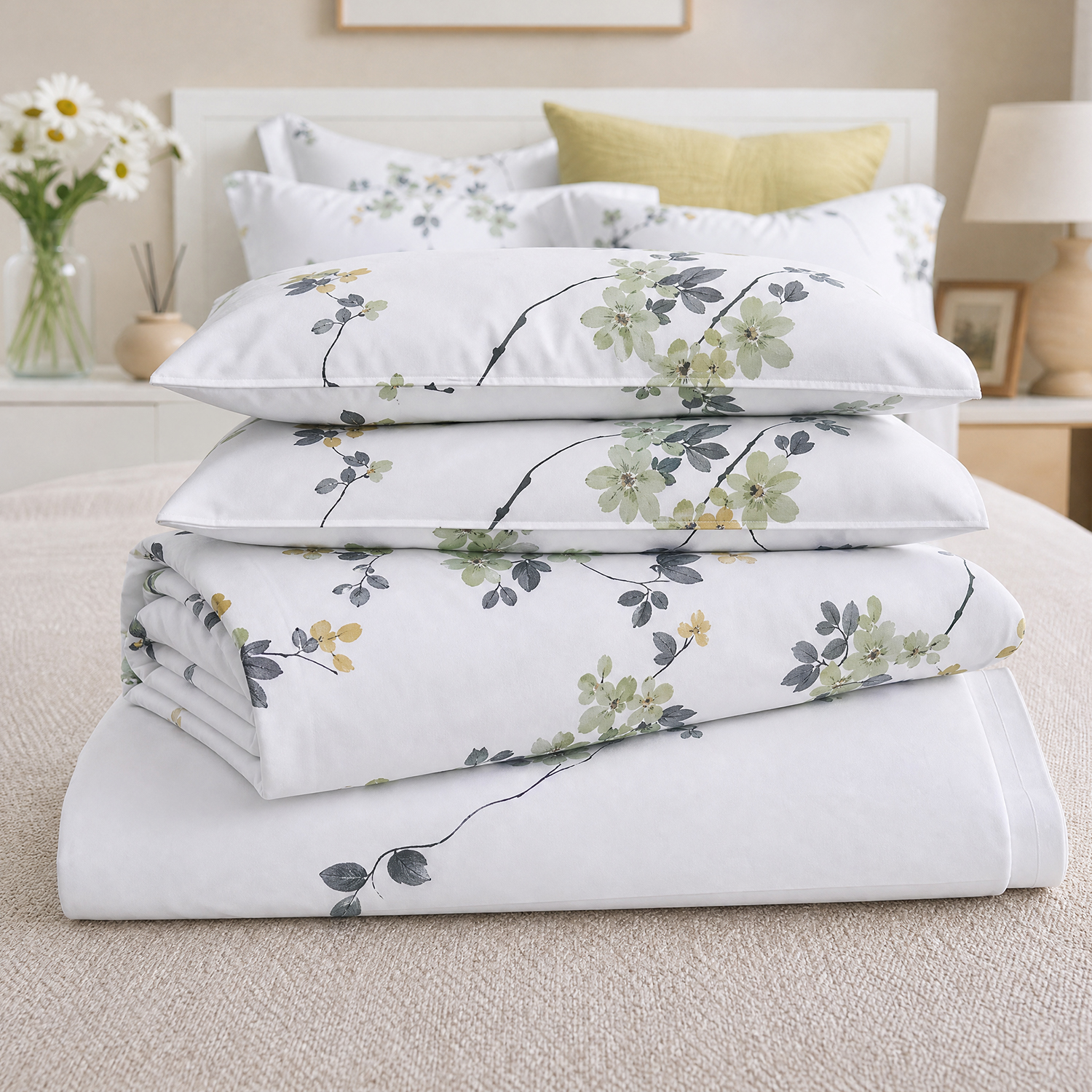 300TC Bamboo-Poly Sateen Printed Bedding Set