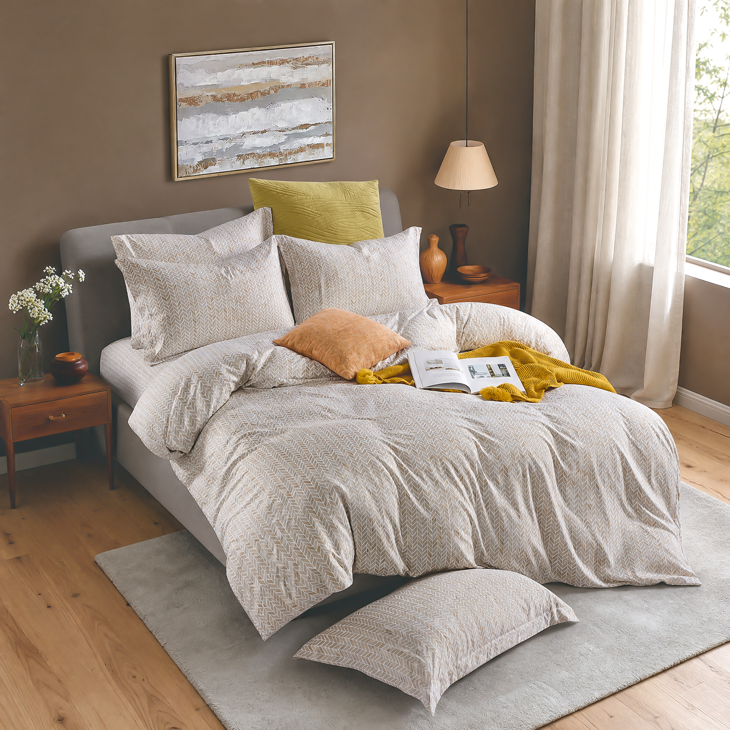 300TC Bamboo-Poly Sateen Printed Bedding Set